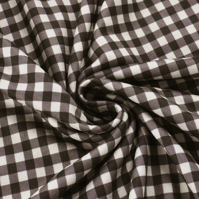 Checkered Off-Shoulder A-Line Dress
